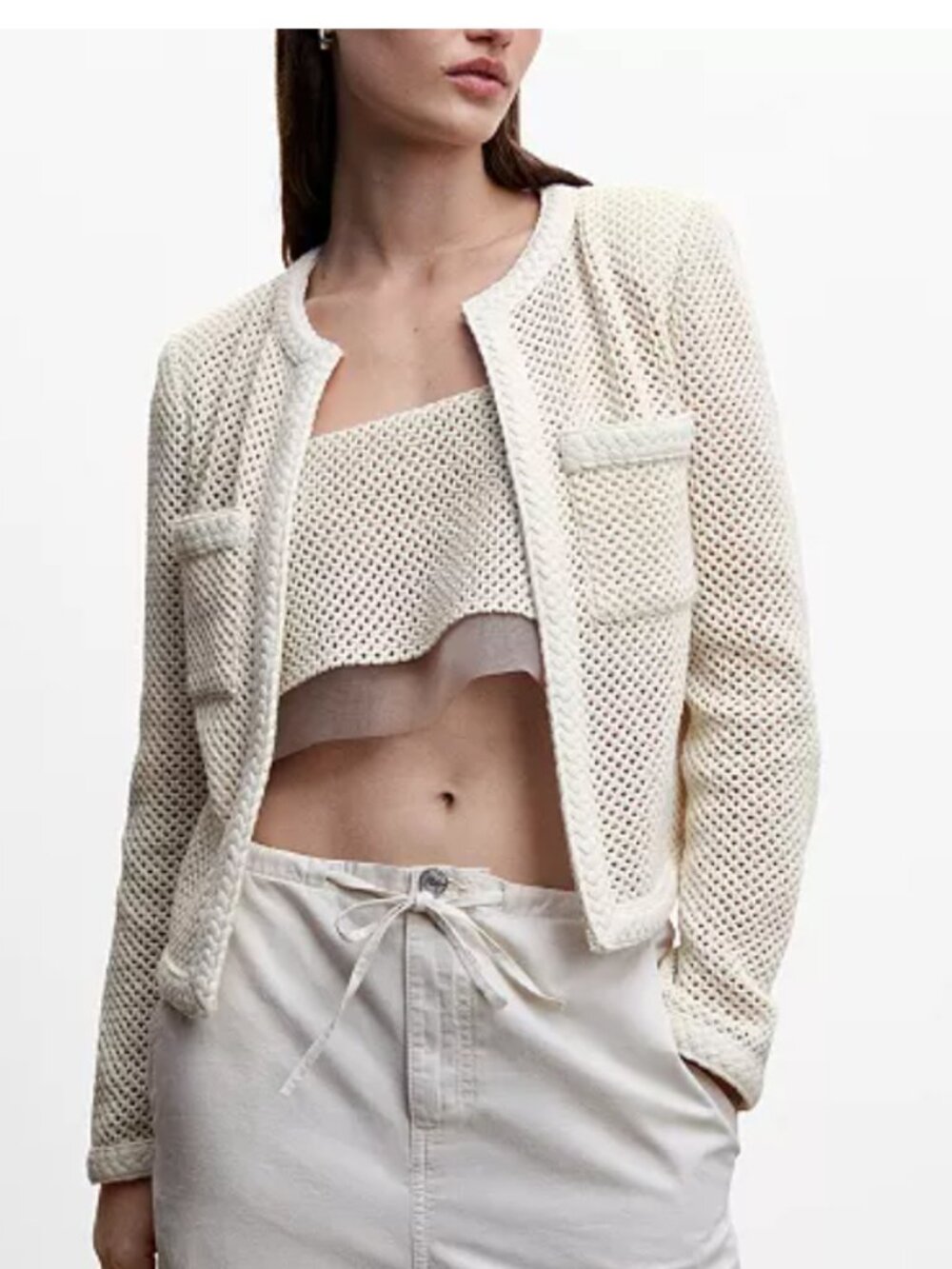 NWT's MANGO Women's Openwork Knitted Jacket & matching cropped Top